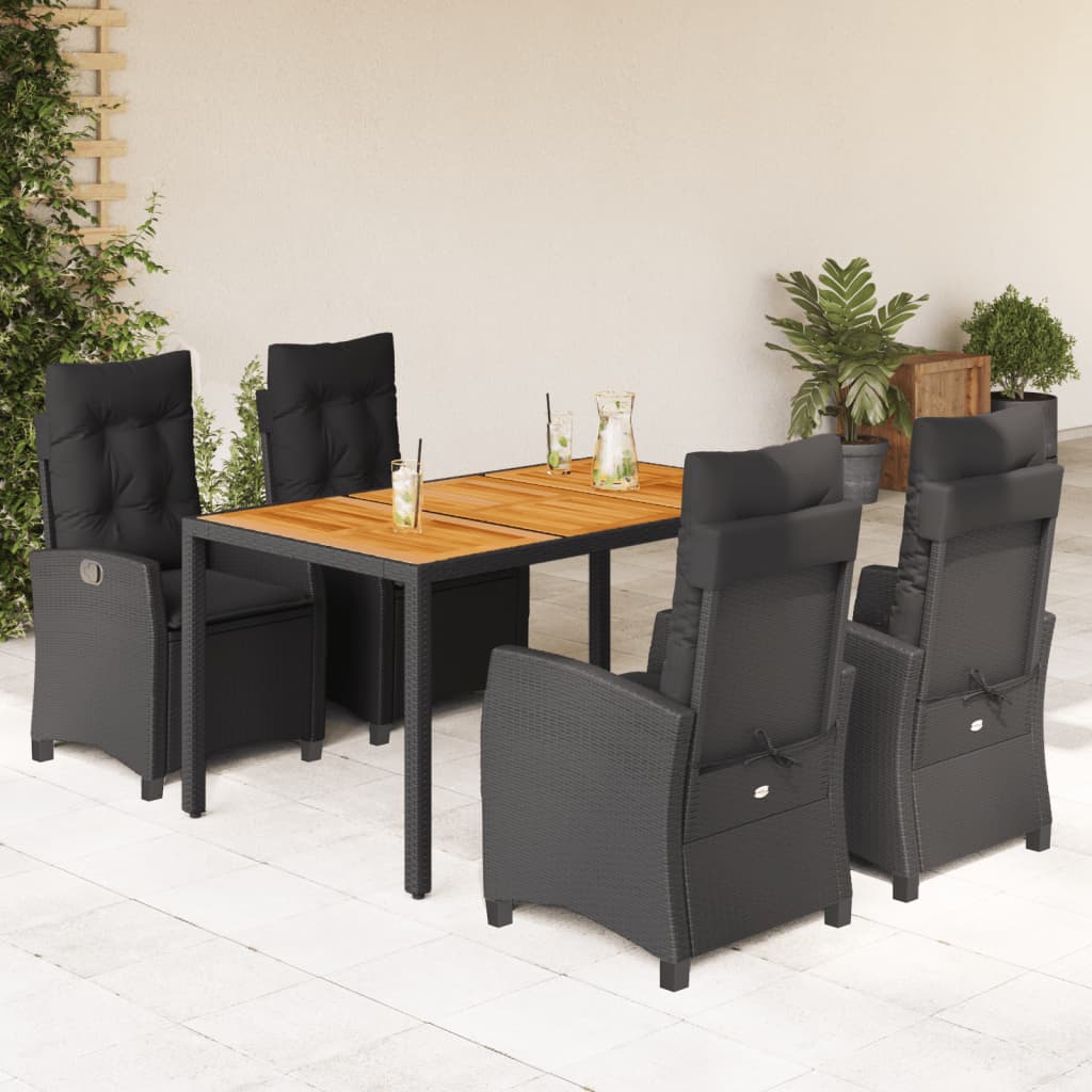 5-tlg. Garten-Essgruppe mit Kissen Schwarz Poly Rattan